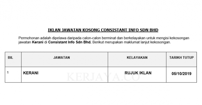 Consistant Info Sdn Bhd Consistant Info ~ Kerani