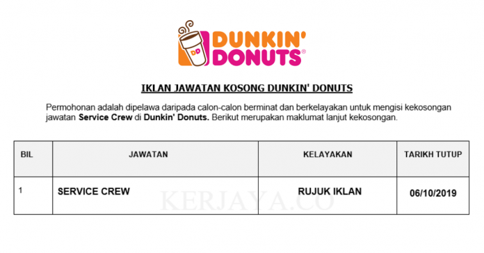 Dunkin' Donuts Dunkin' Donuts ~ Service Crew