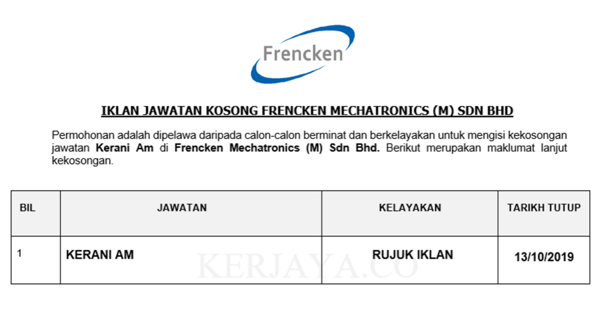 Frencken Mechatronics (M) Sdn Bhd • Kerja Kosong Kerajaan