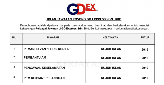 GD Express Sdn. Bhd GD Express ~ Pemandu Van/Lori & Kurier, Pem.Khidmat Pelanggan, Pembantu Am & Pelbagai Jawatan Lain