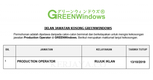 GREENWindows ~ Production Operator