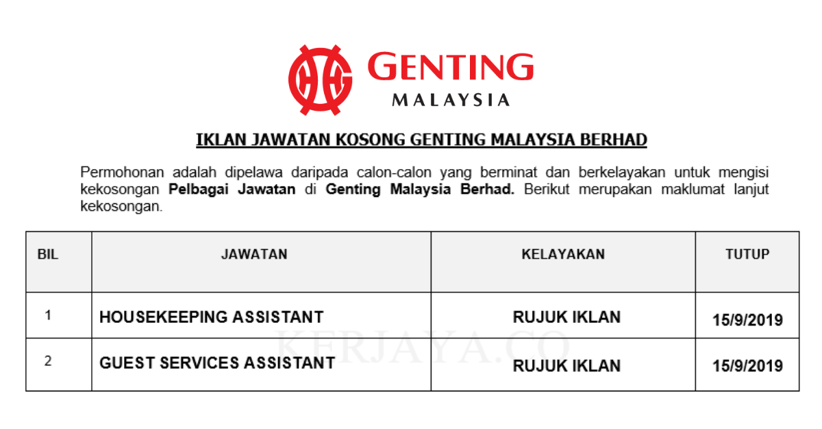 Jawatan Kosong Terkini Genting Malaysia Berhad ...