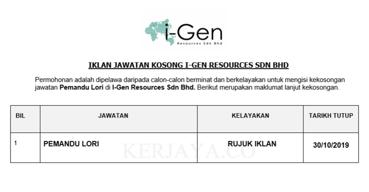 I-Gen Resources ~ Pemandu Lori