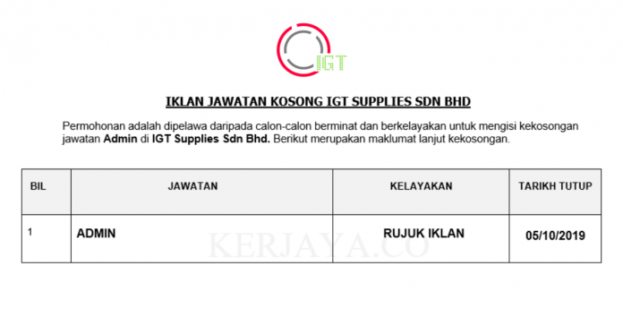 IGT Supplies Sdn Bhd IGT Supplies ~ Admin