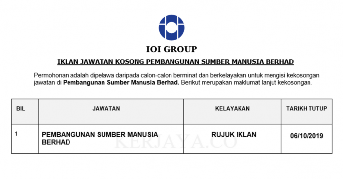 IOI Plantation Services Sdn Bhd IOI Plantation Services ~ Human Resource Executive