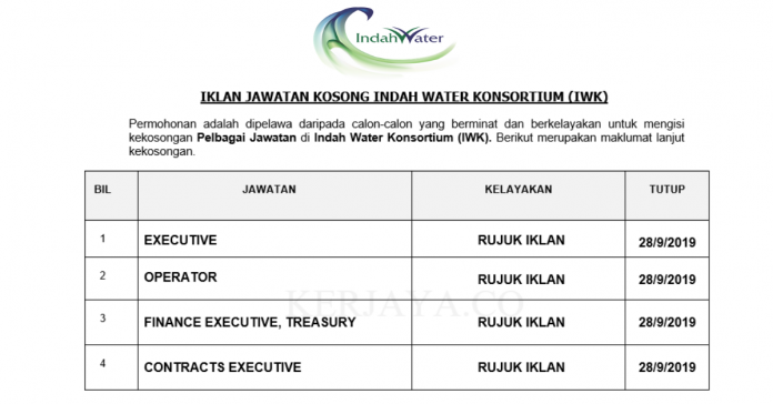 Indah Water Konsortium (IWK) Indah Water Konsortium (IWK) ~ Pelbagai Kekosongan Jawatan