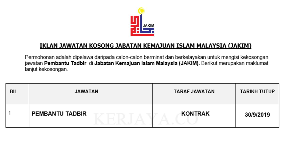 Jawatan Kosong Terkini Jabatan Kemajuan Islam Malaysia ...
