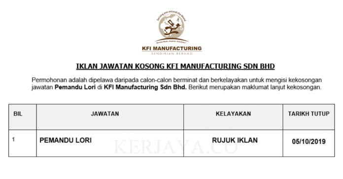 KFI Manufacturing Sdn Bhd pemandu lori kfi-manufacturing
