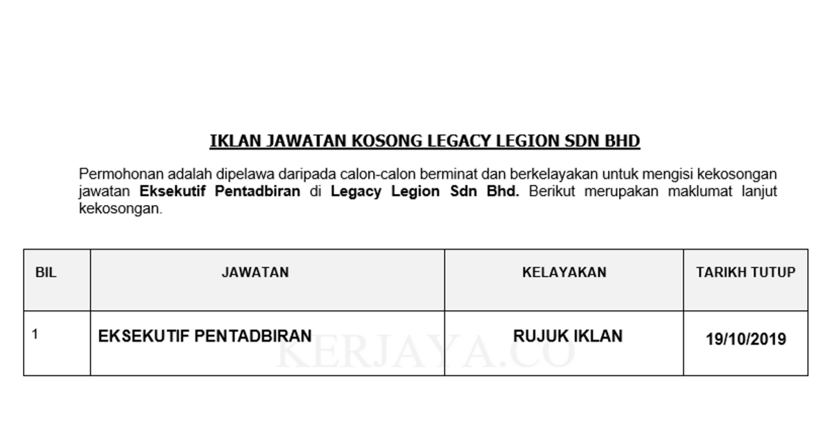 Legacy Legion Sdn Bhd • Kerja Kosong Kerajaan