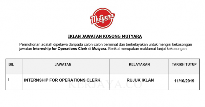 Mutyara _ Internship for Operations Clerk Mutyara ~ Internship For Operation Clerk