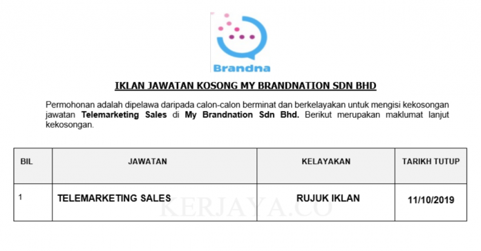 My Brandnation Sdn Bhd My Brandnation ~ Telemarketing Sales