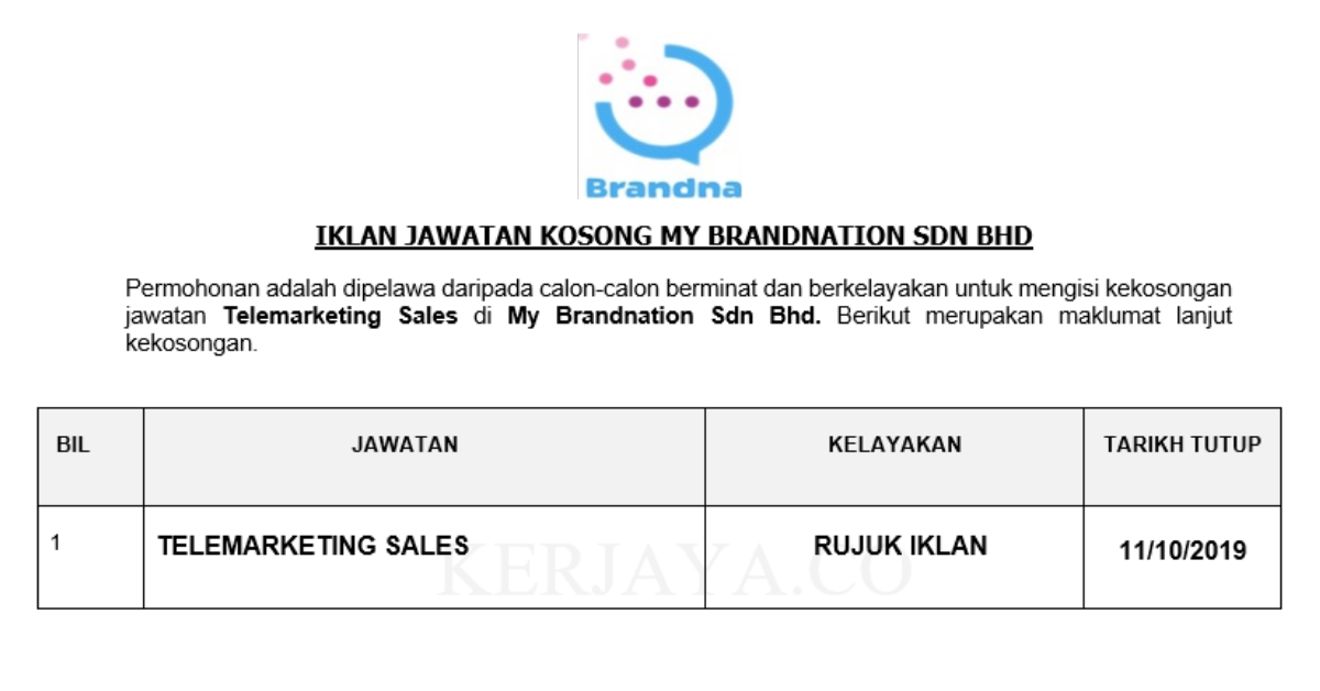 My Brandnation Sdn Bhd • Kerja Kosong Kerajaan