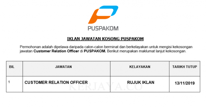 PUSPAKOM Puspakom ~ Customer Relation Officer