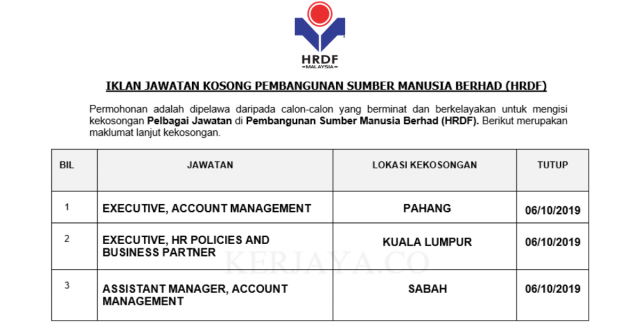 Pembangunan Sumber Manusia Berhad (HRDF) ~ Executive & Assistant Manager