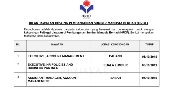 Pembangunan Sumber Manusia Berhad (HRDF) Pembangunan Sumber Manusia Berhad (HRDF) ~ Executive & Assistant Manager