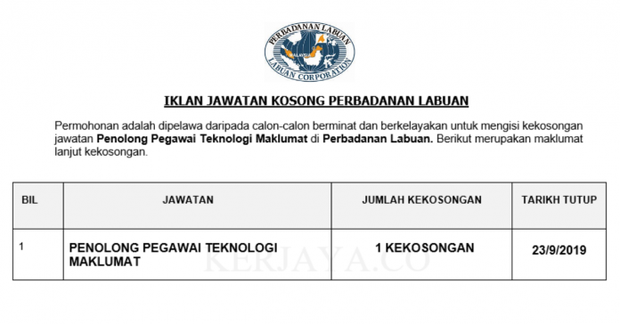 Jawatan Kosong Terkini Perbadanan Labuan ~ Penolong ...