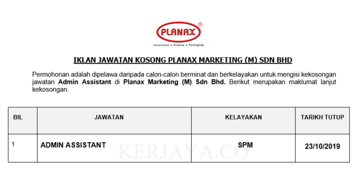 Planax Marketing (M) Sdn Bhd • Kerja Kosong Kerajaan