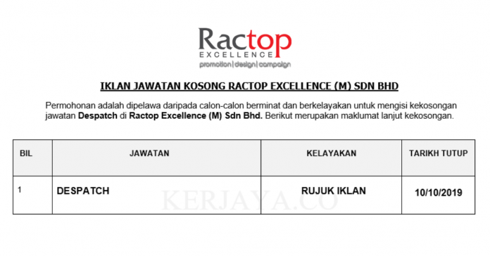 Ractop Excellence (M) Sdn Bhd Ractop Excellence ~ Despatch