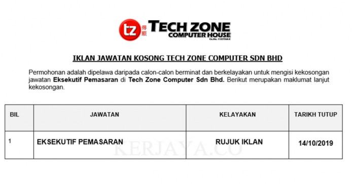 Tech Zone Computer Sdn Bhd Tech Zone Computer ~ Eksekutif Pemasaran