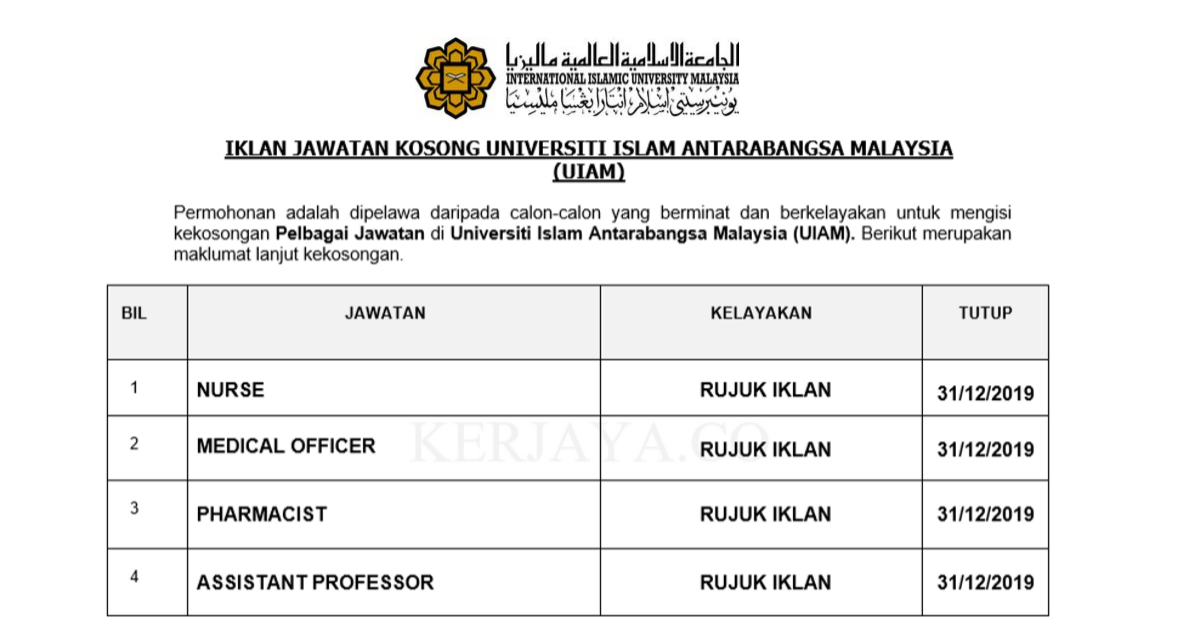 Universiti Islam Antarabangsa Malaysia (UIAM) • Kerja 