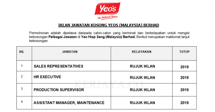 Yeo Hiap Seng (Malaysia) Berhad Yeos ~ Pelbagai Kekosongan Jawatan