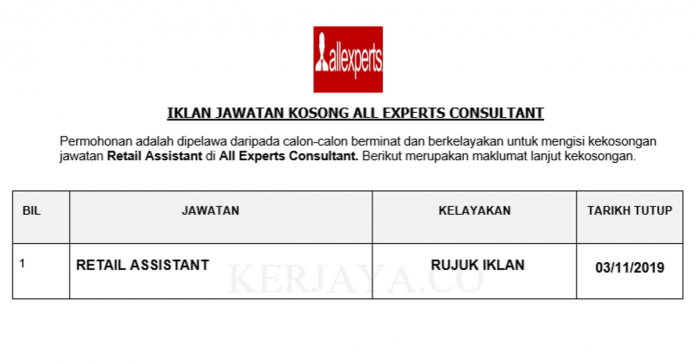 All Experts Consultant All Experts Consultant ~ Retail Assistant