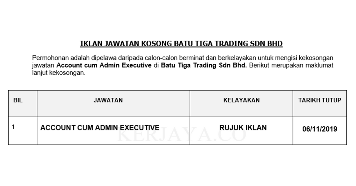 Batu Tiga Trading Sdn Bhd • Kerja Kosong Kerajaan