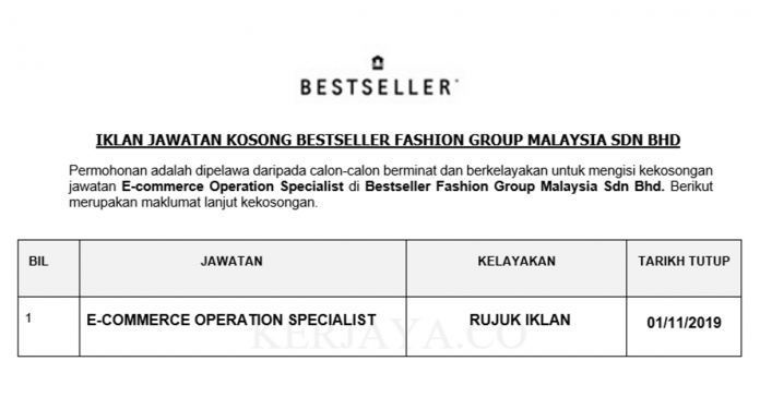 Bestseller Fashion Group Malaysia Sdn Bhd Bestseller Fashion Group Malaysia ~ E-commerce Operation Specialist