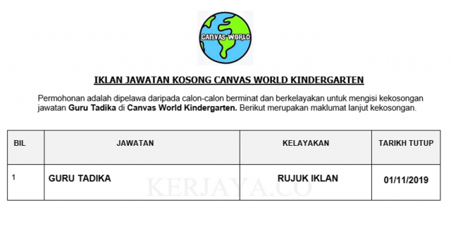 Canvas World Kindergarten ~ Guru Tadika