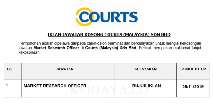 Courts (Malaysia) Sdn Bhd Courts ~ Market Research Assistant