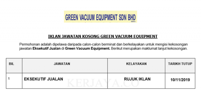 Green Vacuum Equipment ~ Eksekutif Jualan