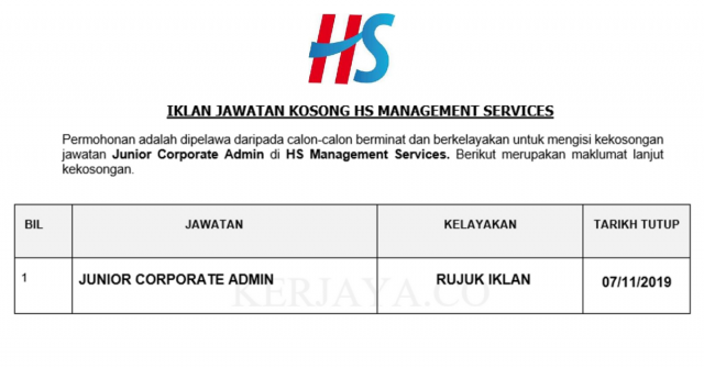 HS Management Services ~ Junior Corporate Admin