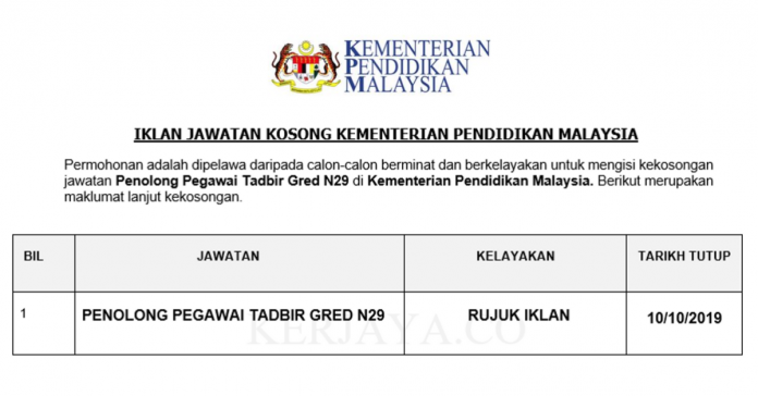 Kementerian Pendidikan Malaysia Kementerian Pendidikan Malaysia ~ Penolong Pegawai Tadbir