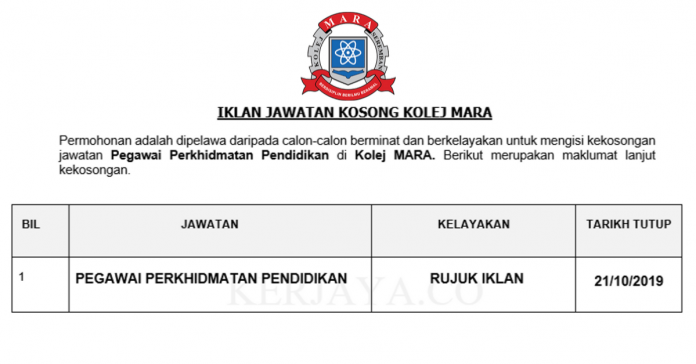 Kolej MARA Kolej MARA ~ Pegawai Perkhidmatan Pendidikan