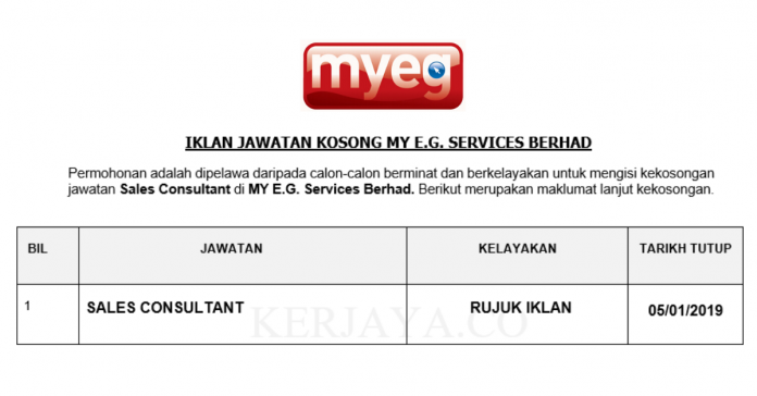MY E.G. Services Berhad MyEG Services Berhad ~ Sales Consultant
