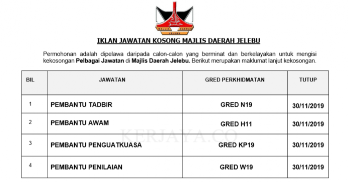 Majlis Daerah Jelebu Majlis Daerah Jelebu ~ Pembantu Tadbir, Pembantu Awam, Pembantu Penguatkuasa & Pelbagai Jawatan