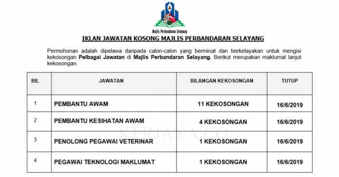 Majlis Perbandaran Selayang Majlis Perbandaran Selayang ~ Pembantu Awam, Pembantu Kesihatan Awam, Pegawai Teknologi Maklumat & Pelbagai Jawatan Lain