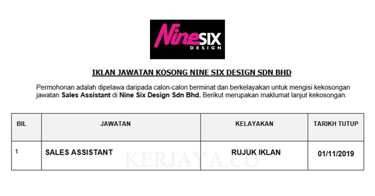 Nine Six Design ~ Sales Assistant