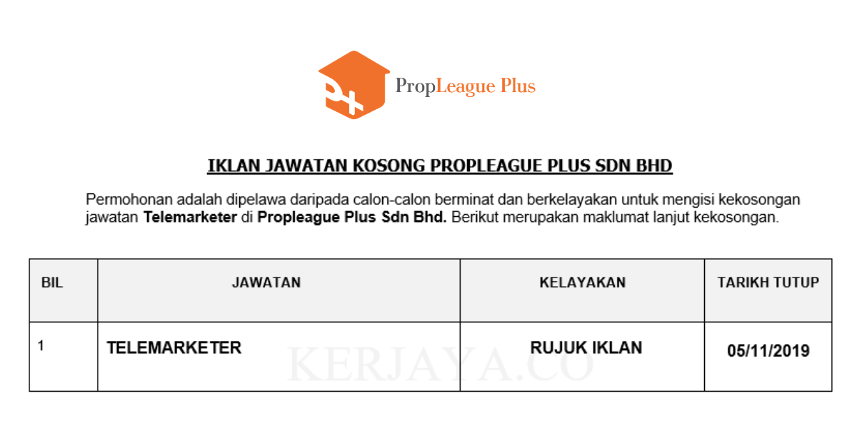 Propleague Plus Sdn Bhd – KERJAYA