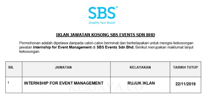SBS Events Sdn Bhd SBS Events ~ Internship For Event Management