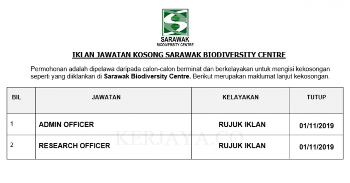 Sarawak Biodiversity Centre Sarawak Biodiversity Centre ~ Admin Officer & Research Officer