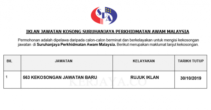 Suruhanjaya Perkhidmatan Awam Malaysia 563 Jawatan Baru Suruhanjaya Perkhidmatan Awam Malaysia ( SPA Malaysia)