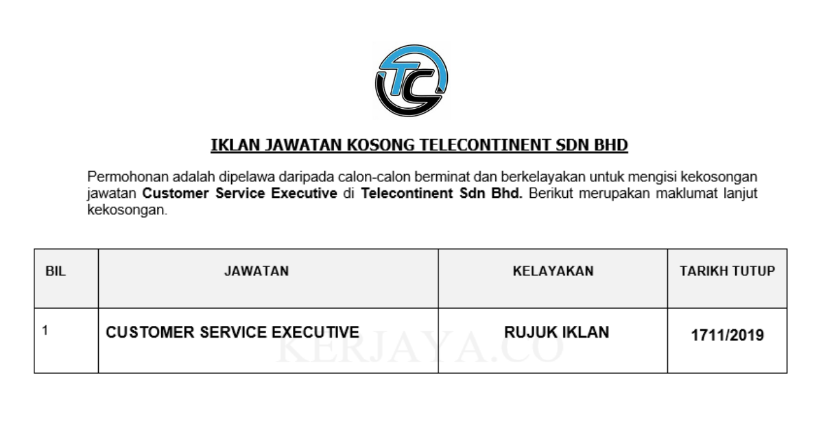 Telecontinent Sdn Bhd (3) • Kerja Kosong Kerajaan