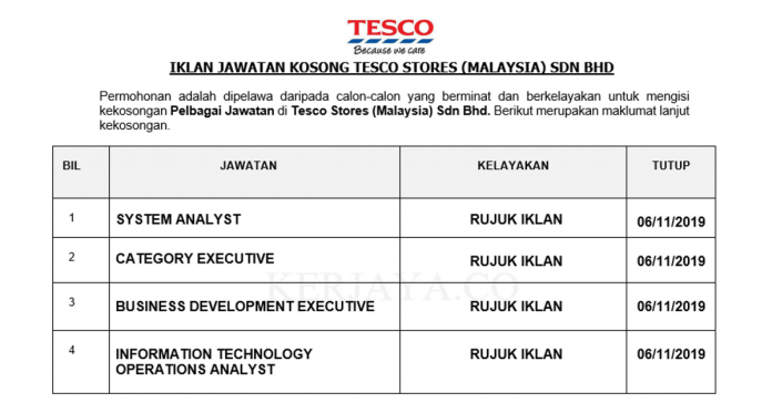 Tesco Stores (Malaysia) Sdn Bhd Tesco Stores ~ Pelbagai Kekosongan Jawatan