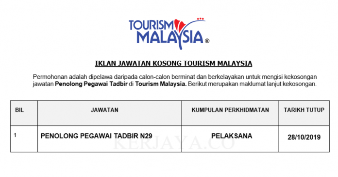 Tourism Malaysia Tourism Malaysia ~ Penolong Pegawai Tadbir