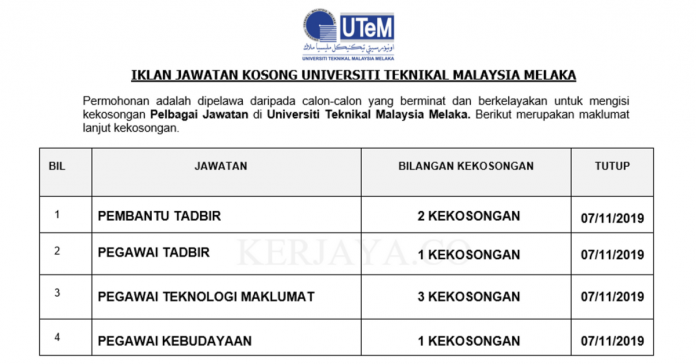 Universiti Teknikal Malaysia Melaka 26 Kekosongan Jawatan Akademik & Pentadbiran Di Universiti Teknikal Malaysia Melaka
