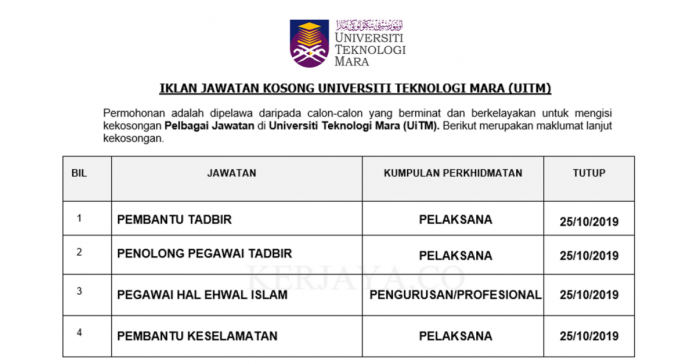Universiti Teknologi Mara (UiTM) Sabah Universiti Teknologi Mara (UiTM) ~ Pembantu Tadbir, Pen.Peg Tadbir, Pegawai Hal Ehwal Islam & Pelbagai Jawatan