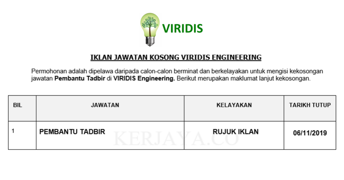 VIRIDIS Engineering ~ Pembantu Tadbir