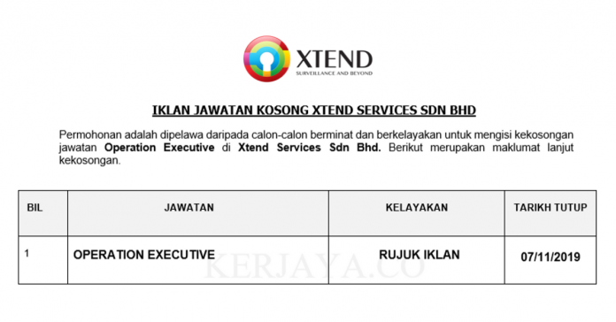 Xtend Services Sdn Bhd Xtend Services ~ Operation Executive