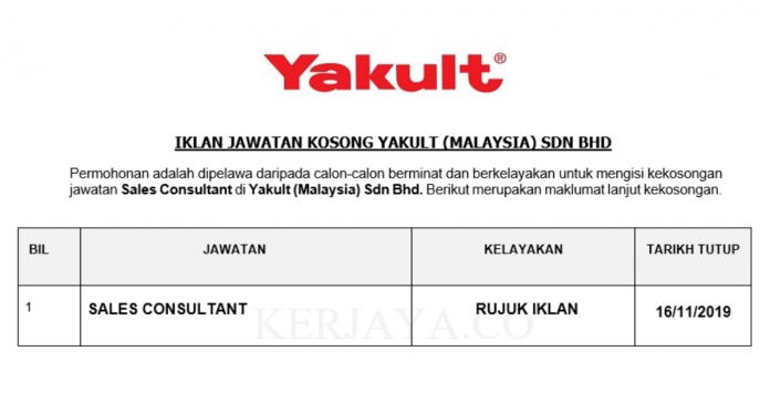 Yakult (Malaysia) Sdn Bhd Yakult (Malaysia) ~ Sales Consultant